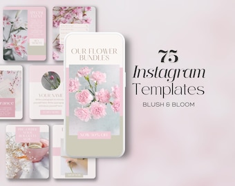 Instagram Templates for Social Media, Pink Aesthetic Flowers Feed, Instagram Stories and Posts, Florist Templates, Floral Templates