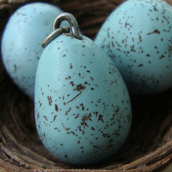 Black Friday SALE -TINY Speckled Blue Egg Charm or Pendant - Speckled Aqua Egg