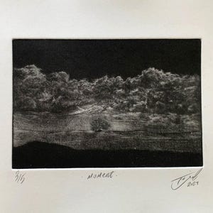 Hand-printed Etching, original mezzotint print, limited version mezzotint, Aquatint print making