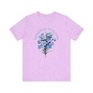 Forget Me Not T-Shirt -- "Memories In Bloom" -- Blue Floral Premium Cotton Women's Sentimental Gift image 2