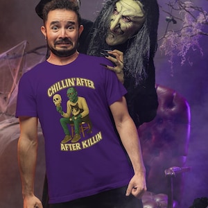 Horror Halloween Shirt – Chillin After Killin Tee – Creepy Slasher Cat T-Shirt