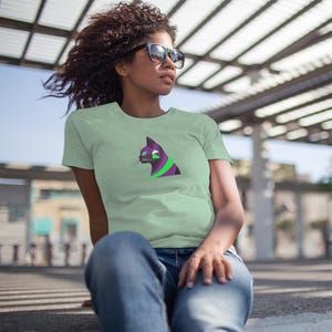 Neon Striped Cat Shirt – Retro Abstract Kitty Tee – Colorful Geometric Feline T-Shirt