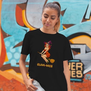 Halloween Pinup Shirt -- Glam Witch Tee -- Vintage Halloween Pin-up T-Shirt