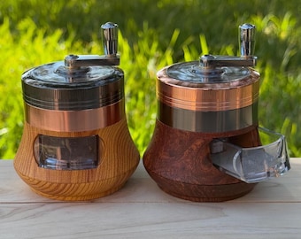 Hand Crank Herb Grinder with Drawer: Magnetic Lid Spice Crusher