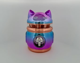 Animal Herb Grinder with Drawer: Cat & Bunny Design, Skull Window
