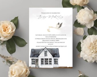 Instant Digital Download Baby Shower Template- Stork