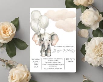 Instant Download Digital Baby Shower Template - Animal (Elephant)