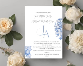 Instant Digital Download Template Bridal Shower Invitation- Blue Floral