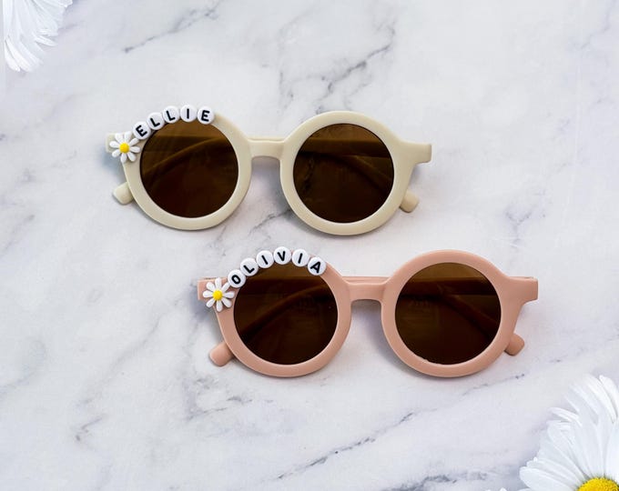 Personalized Baby Sunglasses with Daisy Flower, Custom Name Toddler Shades, UV Protection, Cute Kids Gift for Girl or Boy, Easter Gift
