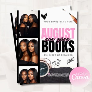 Editable August Bookings flyer, New bookings flyer, book now flyer, appointments, appointment flyer, Canva template