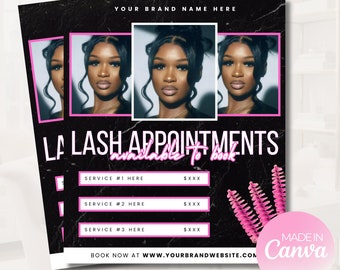 DIY Lash Bookings Open Flyer| Book Lash Appointments Lash Bookings Open Lash Flyer Lash Tech Booking Canva Editable Template