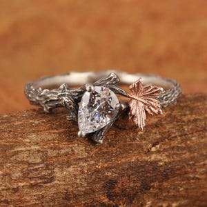 Natur inspiriert Moissanite Verlobungsring Moissanite Ahornblatt Verlobungsring Blatt und Rebe Edelstein Ring Einzigartige Moissanite Ring