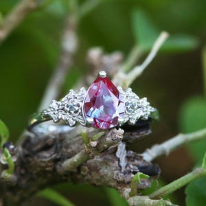 Marquise Alexandrite Ring: Sterling Silver, Moissanite Accents