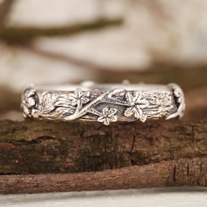 Benutzerdefinierte natürliche Ahornblatt Verlobungsring Sterling Silber Ring Handgemachte Rebe Silber Ring Einzigartige Ahornblatt Statement Ring Geschenk für sie