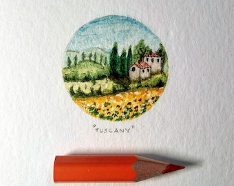 PRINT of Watercolor Miniature Painting - Tuscany 01