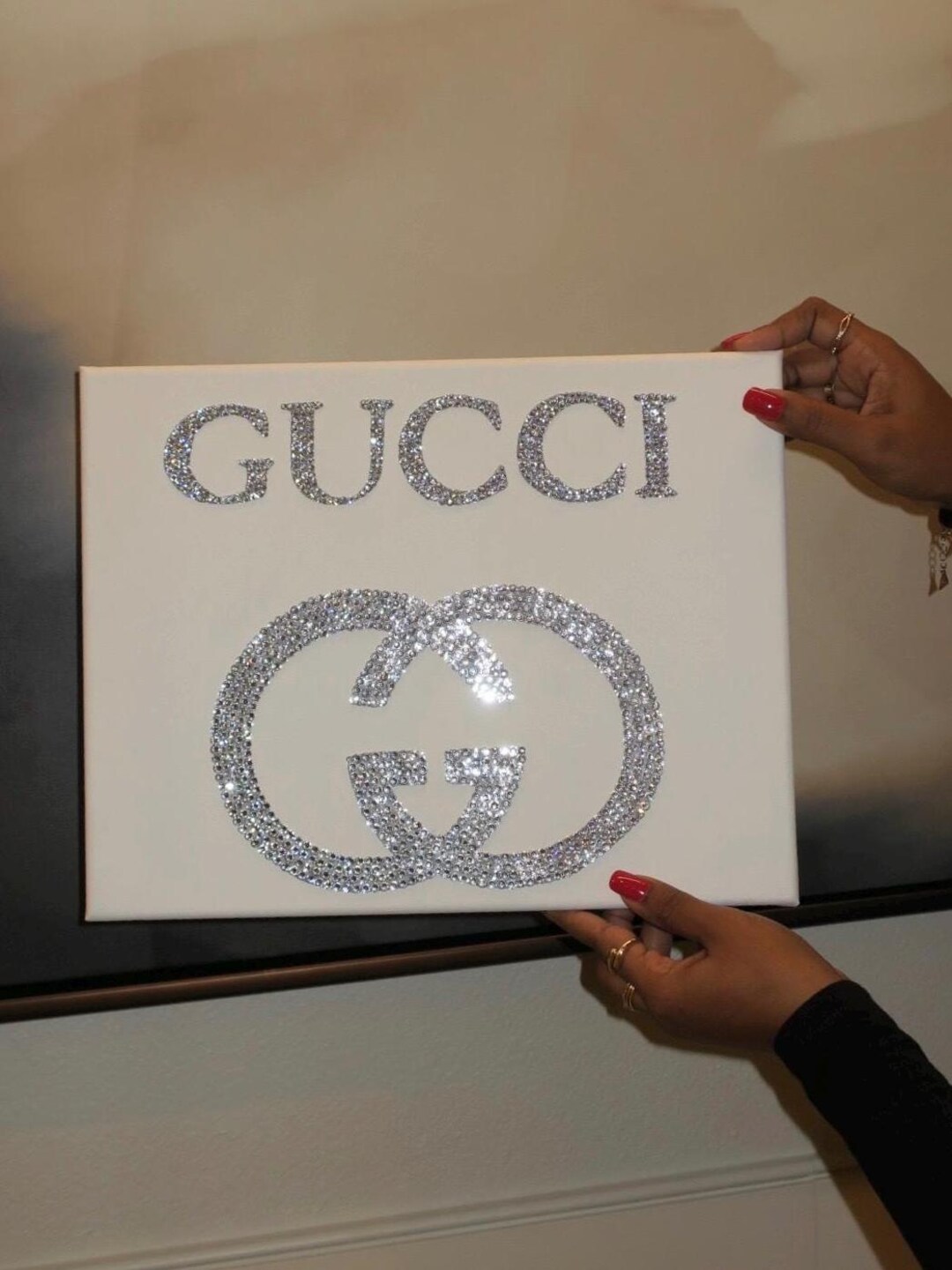 Gucci Rhinestone Sticker Luxury Rhinestone Gucci Inspired Canvas Art Sparkling Wall Decor Bling ...