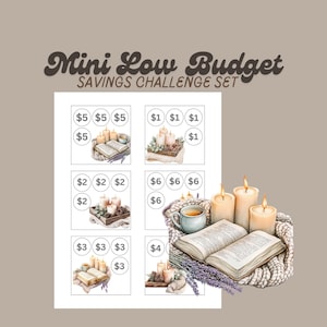 Conjunto de desafíos de ahorro de bajo presupuesto en formato digital en miniatura / Con temática de velas acogedoras / Rastreador de sobres de efectivo / Tamaño 3x3
