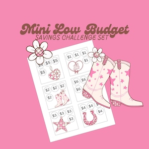 Conjunto de desafíos de ahorro de bajo presupuesto en formato digital en miniatura / Yee Haw Pink Disco Cowgirl / Rastreador de sobres de efectivo / Tamaño 3x3