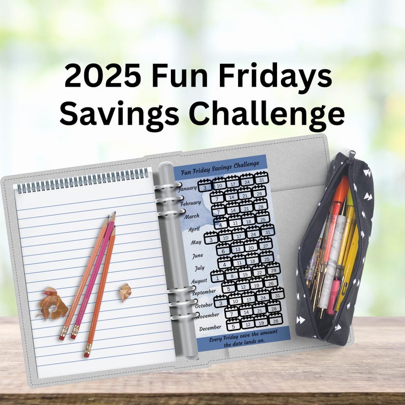 Cash Binder System 2025 Fridays Savings Challenge Blue Watercolor A6