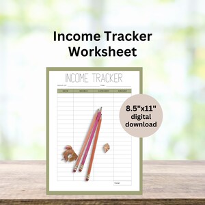 Hoja de trabajo de seguimiento de ingresos en formato PDF / Presupuesto simple / Finanzas del hogar
