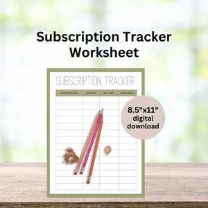 Hoja de trabajo de seguimiento de suscripciones en formato PDF / Presupuesto simple / Finanzas del hogar