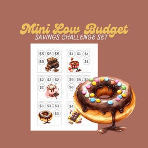 Miniconjunto digital de desafíos de ahorro de bajo presupuesto / Para amantes del chocolate / Donuts y dulces / Rastreador de sobres de efectivo / Tamaño 3x3