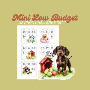 Conjunto de desafíos de ahorro de bajo presupuesto en formato digital en miniatura / Conjunto 1 de Puppy Love / Rastreador de sobres de efectivo / Tamaño 3x3 / Ahorro para amantes de los perros