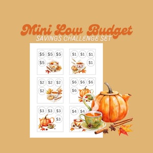 Miniconjunto digital de desafíos de ahorro de bajo presupuesto / Té con especias de calabaza / Rastreador de efectivo en sobres / Tamaño 3x3