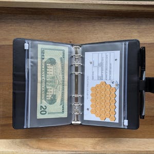 Sistema de carpeta de efectivo, carpeta de presupuesto personal con relleno de efectivo negro / billetera con sobre para efectivo
