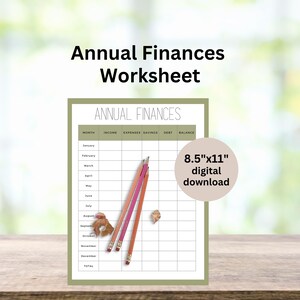Hoja de trabajo de finanzas anuales en formato PDF / Presupuesto simple / Finanzas del hogar