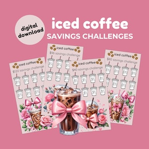 Sistema de encadernação de dinheiro digital Laços rosa de café gelado Recheio de dinheiro Rastreadores de economia de orçamento pessoal | Inserção de carteira de envelope de economia | Baixo orçamento