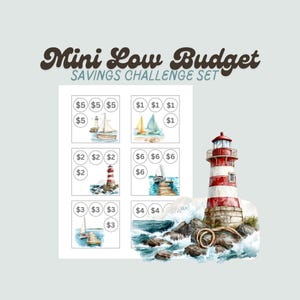 Conjunto de desafíos digitales de ahorro de bajo presupuesto / Navegar / Tema náutico costero / Rastreador de sobres de efectivo / Tamaño 3x3