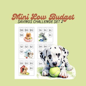 Conjunto de desafíos de ahorro de bajo presupuesto en formato digital en miniatura / Conjunto Puppy Love 2 / Rastreador de sobres de efectivo / Tamaño 3x3 / Ahorro para amantes de los perros