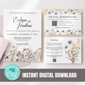 Blue Wildflower Wedding Invitation Suite | Blue Boho Wedding Invitation Wildflower Spring Wedding Invitation Blue Floral Wedding Greenery