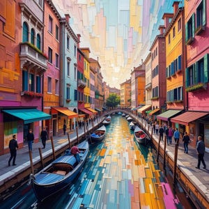 Colorful Venice Canal Wall Art | Digital Download | Pastel Cityscape Print | Modern Urban Artwork