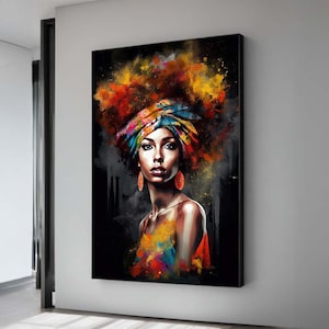 Afrocentric Woman Portrait Canvas: Bold Colorful Art Print