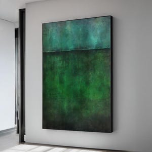 Emerald Green Abstract Canvas Print – Rothko Style Oversized Wall Art, Modern Minimalist Teal Painting for Living Room Decor,Mark Rothko Art