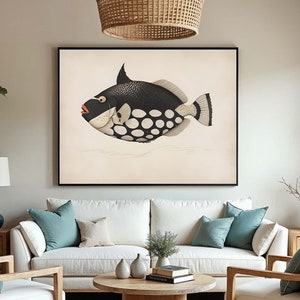 Polka Dot Fish Canvas, Modern Fish Wall Art, Black and White Fish Print, Contemporary Sea Life Art, Marine Creature Canvas,Craft Gift