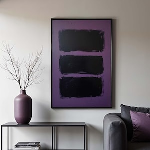 Mark Rothko Style Canvas Painting: Purple Black Abstract Wall Art