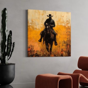 Western Cowboy Riding Horse Canvas, Cowboy Art, Rustic Western Decor, Horse Rider Wall Art, Ready to Hang Canvas, Ready to Hang, Craft Gift