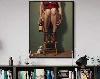 Whiskey Woman Art Print: Quirky Pin-Up Style Wall Decor