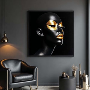 Gold Lips Black Woman Art: Glamorous Canvas Print