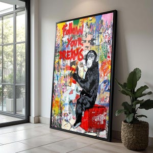 Monkey Graffiti Art Canvas: Urban Pop Art Wall Decor