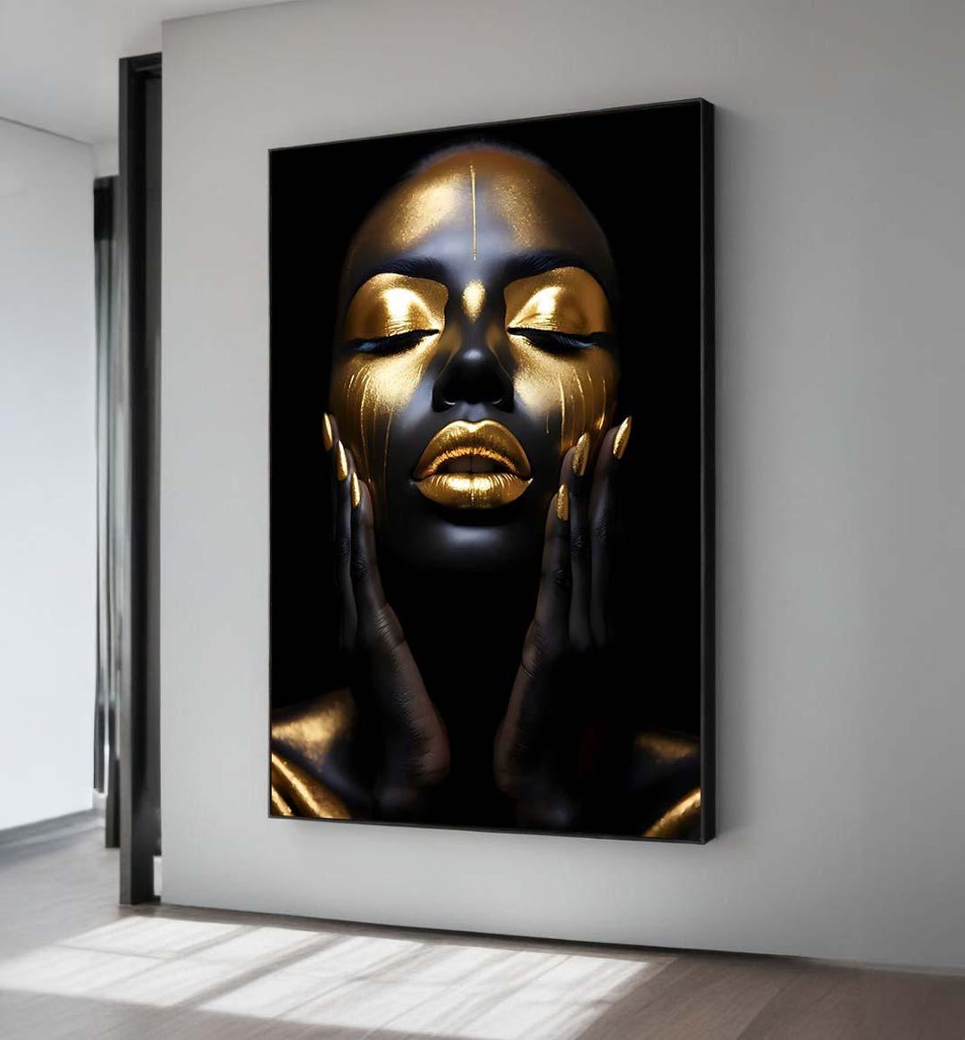 Black Woman Gold Portrait Art: Modern Glam Canvas Print - Etsy