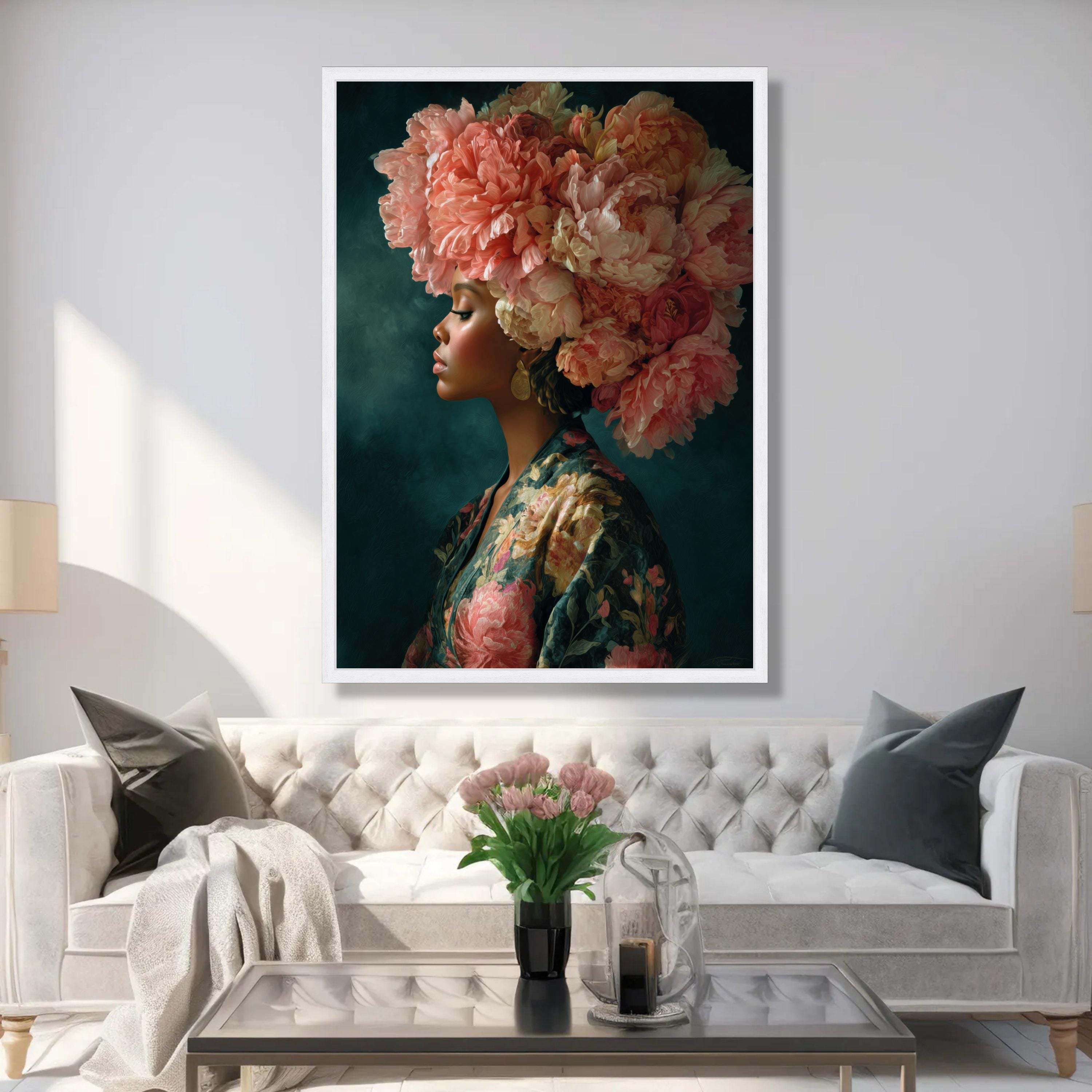 Floral Headdress Woman Canvas Print, Artistic Portrait Wall Art - Etsy