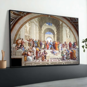 Stampa della Scuola di Atene / Capolavoro rinascimentale di Raffaello / Arte filosofica classica / Decorazione murale storica per studiosi