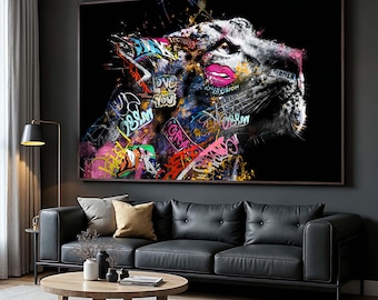 Graffiti Leopard Canvas Art: Urban Jungle Pop Art Wall Decor