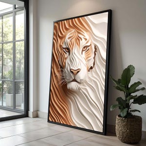 Stampa artistica di tigre a strati / Design di tigre in carta tagliata in 3D / Decorazione murale minimalista di animali / Arte moderna della fauna selvatica / Decorazione unica per la casa ispirata alla natura