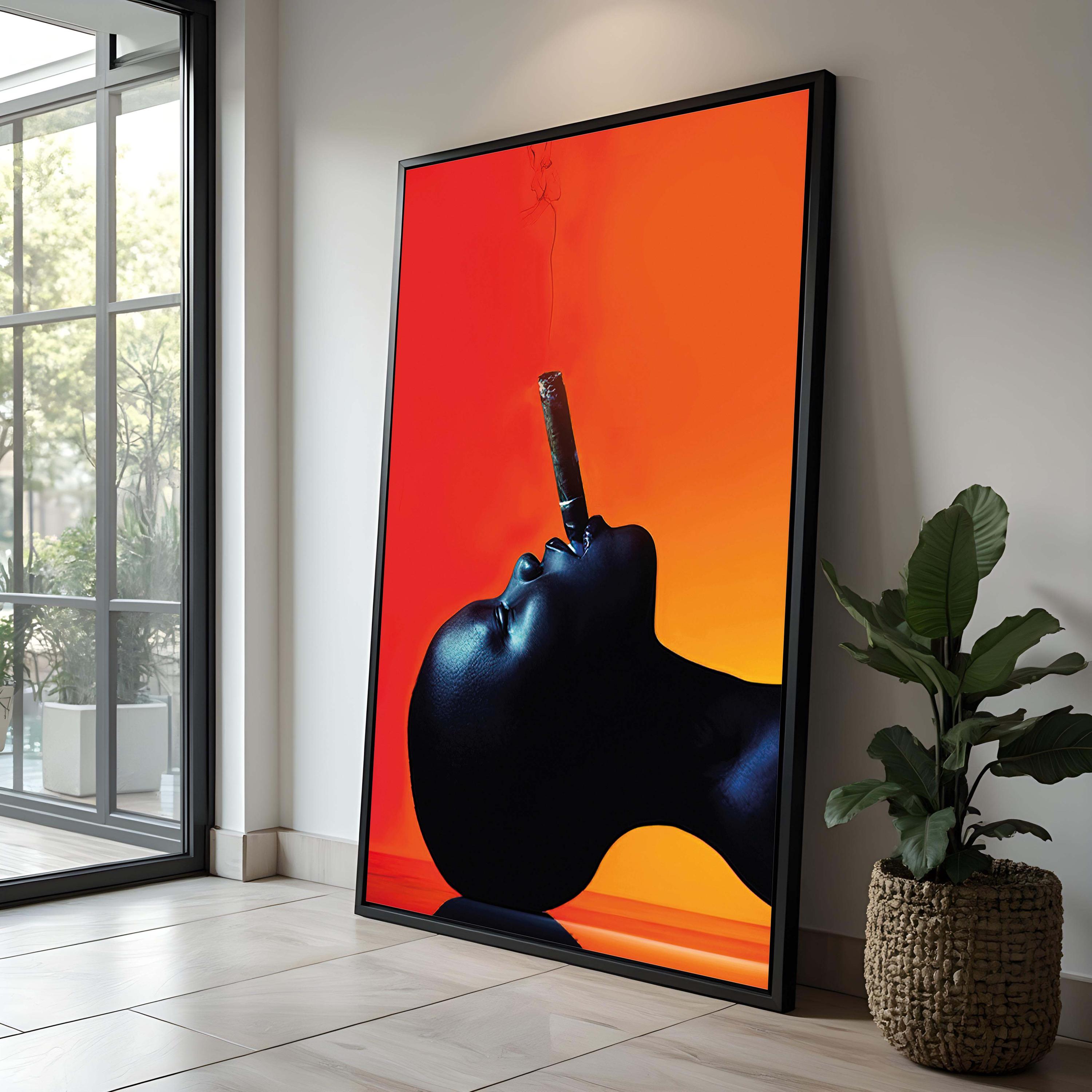 Bold Modern Afro Art | Vibrant Cigar Smoker | Contemporary Afro Portrait | Colorful Abstract Wall Art | Unique Afrocentric Decor,Woman Art