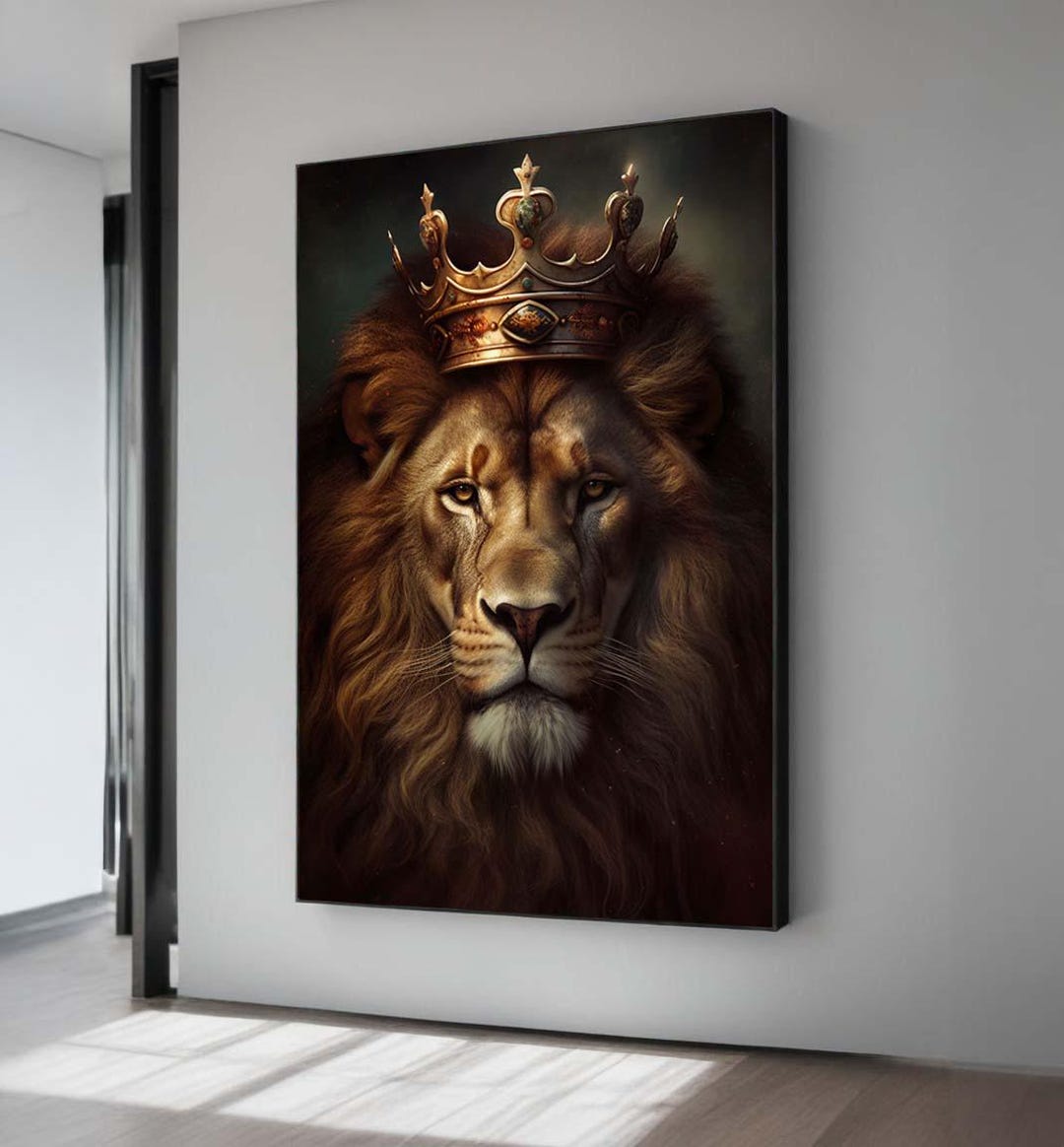 Majestic Lion King Canvas - Regal Lion With Crown Wall Art - Royal Lion ...